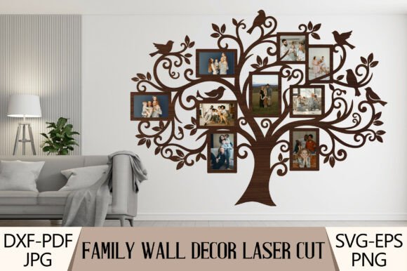 99+ Laser Cut Wood Projects To Sell From Home 378 Laser cut family tree wall decor with photo frames for personalized home decoration.