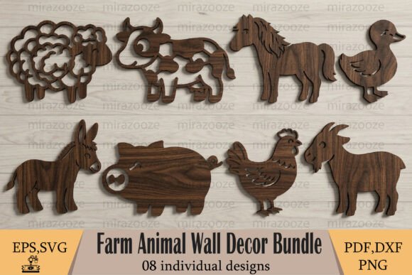 Easy Laser Cut Wood Projects To Sell On Etsy 42 Laser cut wood farm animal decor designs including sheep, cow, horse, duck, donkey, pig, chicken, and goat.