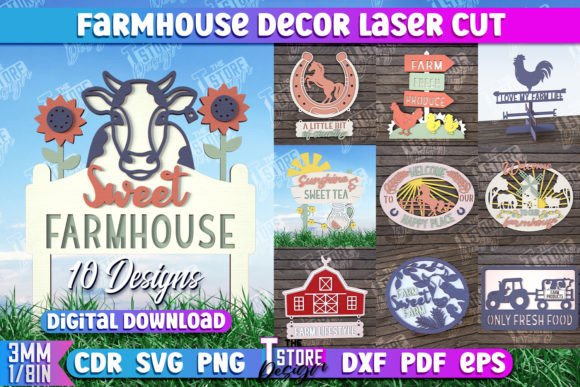 Easy Laser Cut Wood Projects To Sell On Etsy 41 Collection of farmhouse decor laser cut designs including signs and ornaments for home decoration.