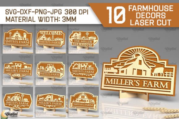 Easy Laser Cut Wood Projects To Sell On Etsy 39 Set of laser cut farmhouse decor designs featuring various farm-themed signs and graphics.