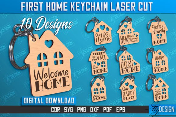 99+ Laser Cut Wood Projects To Sell From Home 299 Laser cut wooden keychains featuring house designs with welcome messages, available as digital downloads.