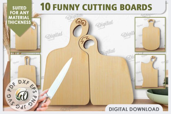 99+ Laser Cut Wood Projects To Sell From Home 352 Bundle of 10 funny laser cut wood cutting boards with unique designs and handles.