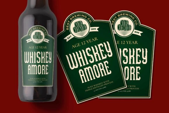 70+ Food Logo Fonts for Restaurants, Cafes, and Food Brands 190 Whiskey bottle and labels featuring vintage-style typography.