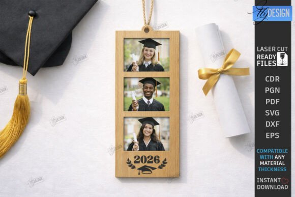 Laser Cut Products That Sell on Etsy and Make Money 12 Personalized laser cut keepsake featuring graduation photos and the year 2026.