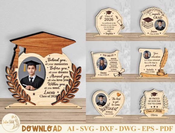 99+ Laser Cut Wood Projects To Sell From Home 273 Personalized graduation plaque with laser cut design featuring a graduate and customizable names and messages.
