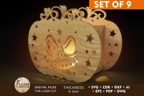 99+ Laser Cut Wood Projects To Sell From Home 400 Laser cut wooden pumpkin lantern with a spooky face and decorative stars, designed for Halloween.