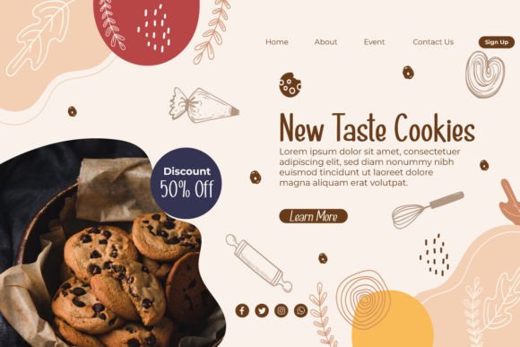 70+ Food Logo Fonts for Restaurants, Cafes, and Food Brands 37 Cookies in a basket with a discount banner for New Taste Cookies.