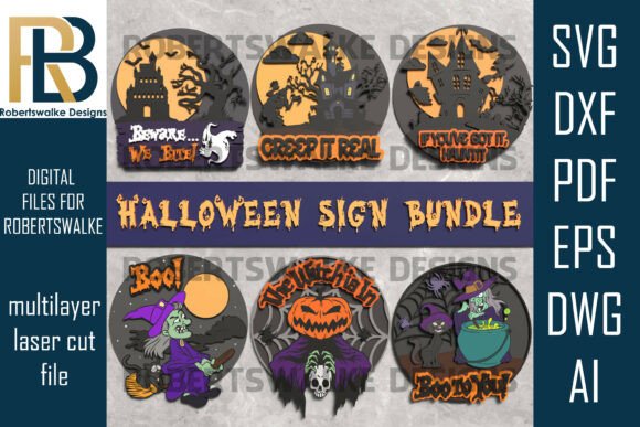 99+ Laser Cut Wood Projects To Sell From Home 421 Multilayer laser cut Halloween signs featuring spooky designs and text.