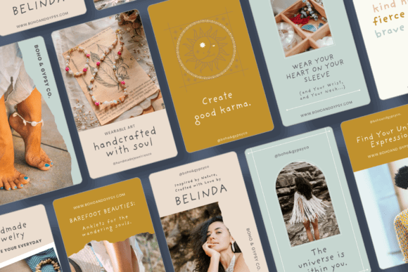 12 Instagram Stories Templates for Small Businesses That Save Time 32 Collection of Canva Instagram Story templates featuring handmade jewelry and inspirational quotes.