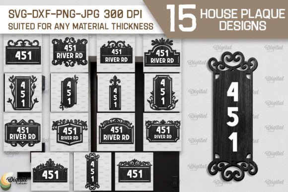 Laser Cut House Numbers: 12 Modern Address Sign Ideas 4 Collection of 15 laser cut house number plaque designs featuring the number 451 and various styles.