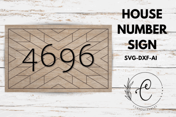 Laser Cut House Numbers: 12 Modern Address Sign Ideas 2 Laser cut house number sign displaying the number 4696 with a geometric background design.