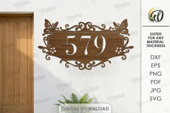 Laser Cut House Numbers: 12 Modern Address Sign Ideas 8 Laser cut house number sign with floral design featuring the number 579.