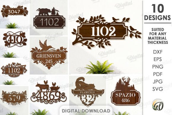 Laser Cut House Numbers: 12 Modern Address Sign Ideas 3 Collection of laser cut house number designs featuring various styles and numbers.