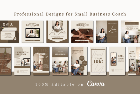 17 Instagram Story Templates for Small Businesses That Boost Engagement 6 Editable Instagram Story templates for small business coaches featuring professional designs and branding.