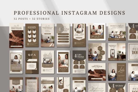 17 Instagram Story Templates for Small Businesses That Boost Engagement 7 Collection of professional Instagram story templates for life coaches featuring various designs and layouts.