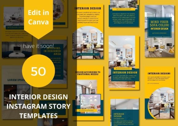 17 Instagram Story Templates for Small Businesses That Boost Engagement 38 Collection of interior design Instagram Story templates featuring various layouts and design elements.