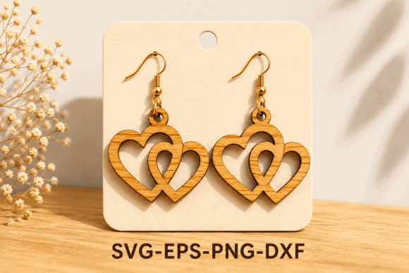 99+ Laser Cut Wood Projects To Sell From Home 131 Laser cut wood earrings featuring intertwined heart designs on a display card.