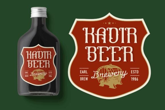 70+ Food Logo Fonts for Restaurants, Cafes, and Food Brands 191 Kadir Beer logo and bottle design featuring a vintage style.