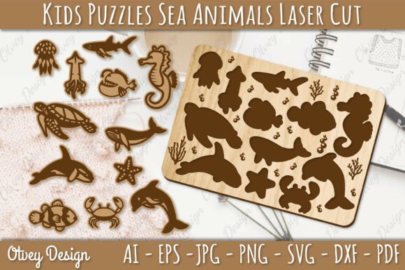 99+ Laser Cut Wood Projects To Sell From Home 327 Laser cut wooden puzzle pieces featuring various sea animals for kids.