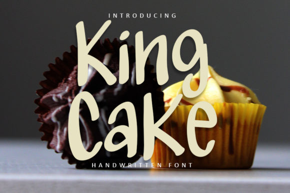 70+ Food Logo Fonts for Restaurants, Cafes, and Food Brands 152 Handwritten font design with cupcakes in the background.