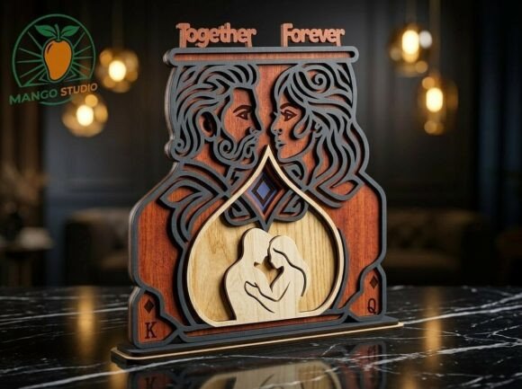 99+ Laser Cut Wood Projects To Sell From Home 201 Laser cut wood art featuring a couple with the words 'Together Forever' in an elegant design.