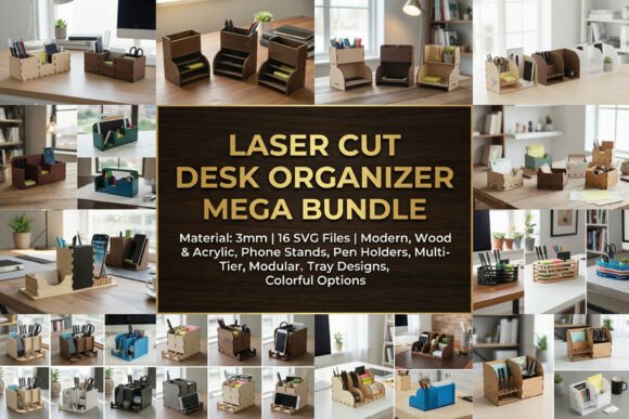 99+ Laser Cut Wood Projects To Sell From Home 454 Variety of laser cut wooden desk organizers in different designs and colors, showcasing modular and multi-tier options.