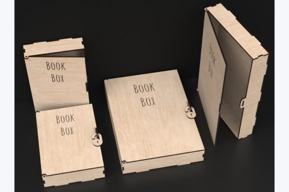 99+ Laser Cut Wood Projects To Sell From Home 473 Laser cut wood book box with engraved text, showcasing multiple angles and assembly options.