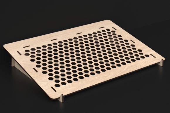 99+ Laser Cut Wood Projects To Sell From Home 456 Laser cut wood laptop stand with a honeycomb design, showcasing craftsmanship and functionality.