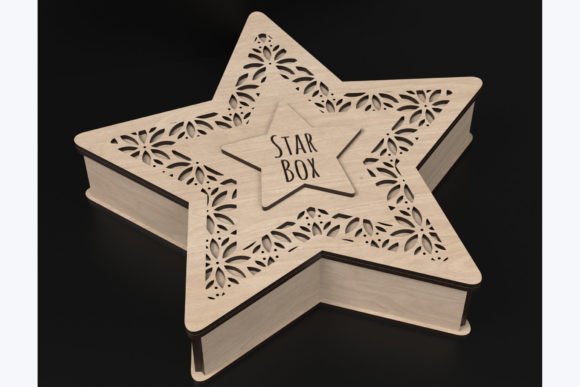 99+ Laser Cut Wood Projects To Sell From Home 470 Star-shaped laser cut wood box with floral design and engraved 'STAR BOX' label.