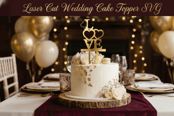 99+ Laser Cut Wood Projects To Sell From Home 197 Elegant laser cut wedding cake topper with 'LOVE' on a decorated cake at a wedding reception.