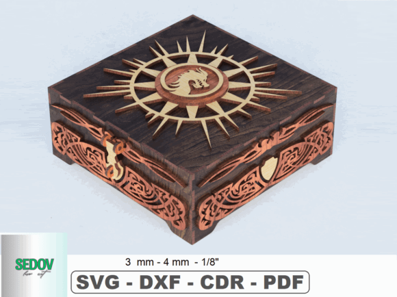 99+ Laser Cut Wood Projects To Sell From Home 468 Laser cut engraved wooden keepsake box with intricate sunburst design and decorative elements.