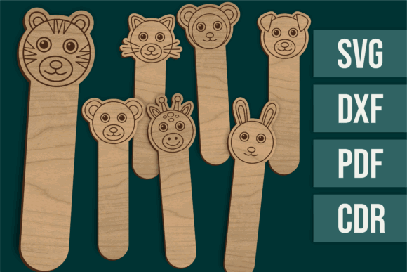 99+ Laser Cut Wood Projects To Sell From Home 100 Laser cut wooden animal bookmarks with various animal faces, including a tiger, bear, giraffe, and rabbit.