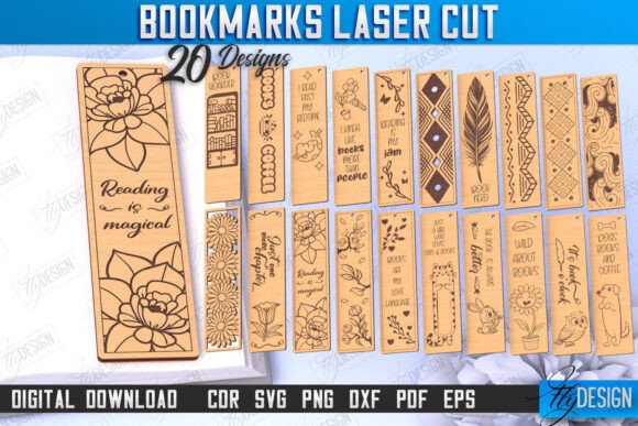 99+ Laser Cut Wood Projects To Sell From Home 86 Set of 20 laser cut wooden bookmarks featuring various designs and quotes about reading.