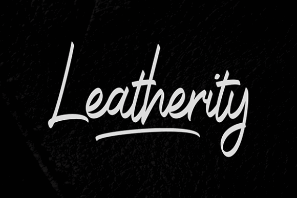 70+ Food Logo Fonts for Restaurants, Cafes, and Food Brands 127 Stylized handwritten font 'Leatherity' on a textured black background.