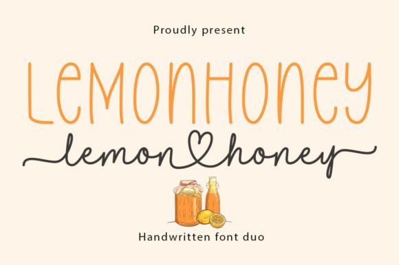 70+ Food Logo Fonts for Restaurants, Cafes, and Food Brands 4 Lemonhoney Duo Font showcasing a handwritten style with lemon and honey illustrations.