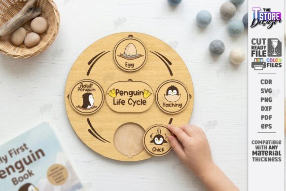 99+ Laser Cut Wood Projects To Sell From Home 330 Laser cut wood life cycle puzzle featuring penguins with removable pieces for educational play.