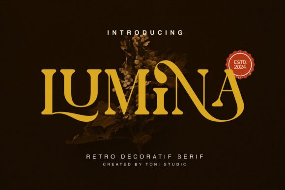 70+ Food Logo Fonts for Restaurants, Cafes, and Food Brands 123 Lumina font showcasing a retro decorative serif style with floral elements.