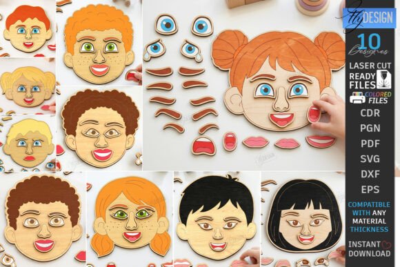 99+ Laser Cut Wood Projects To Sell From Home 318 Laser cut wooden animal puzzle pieces with various facial features for kids.
