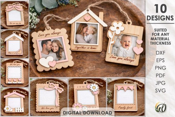 99+ Laser Cut Wood Projects To Sell From Home 358 Laser cut wood photo frames with various designs and shapes for personalized keepsakes.
