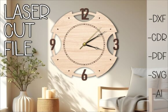 99+ Laser Cut Wood Projects To Sell From Home 25 Laser cut wood desk clock design with numbers and clock hands displayed on a wall.
