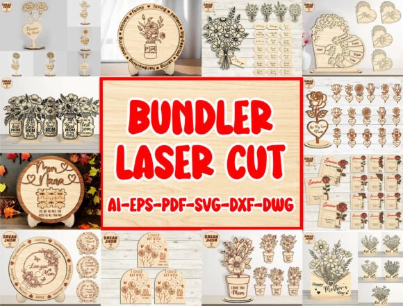 99+ Laser Cut Wood Projects To Sell From Home 316 Collection of laser cut wood designs including jars, flowers, and signs for home decor.