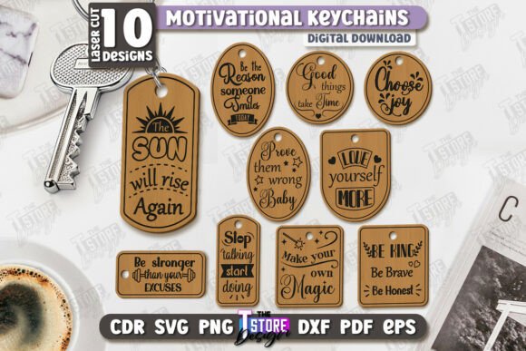 Easy Laser Cut Wood Projects To Sell On Etsy 7 Laser cut wooden keychains with motivational quotes and designs, available for digital download.