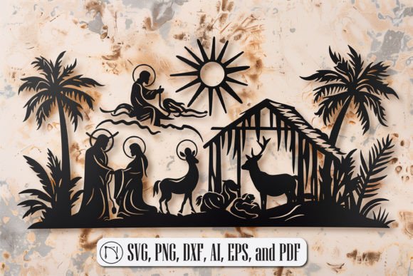 99+ Laser Cut Wood Projects To Sell From Home 178 Laser cut nativity scene featuring figures, animals, and palm trees.