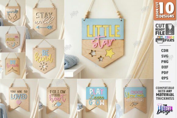 Easy Laser Cut Wood Projects To Sell On Etsy 46 Colorful laser cut wood signs with motivational phrases and decorative elements.