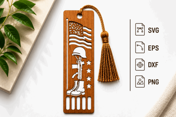 99+ Laser Cut Wood Projects To Sell From Home 89 Laser cut wood bookmark featuring a soldier and American flag design with a tassel.