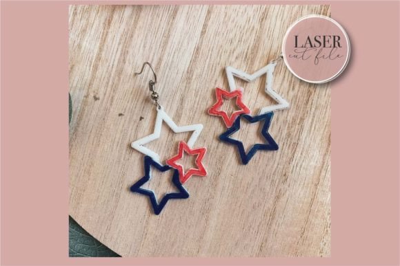 99+ Laser Cut Wood Projects To Sell From Home 129 Red, white, and blue star-shaped earrings designed for 4th of July celebrations.