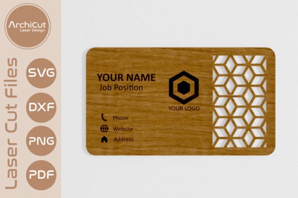 99+ Laser Cut Wood Projects To Sell From Home 227 Laser cut wooden business card holder design featuring a hexagonal pattern and customizable text.