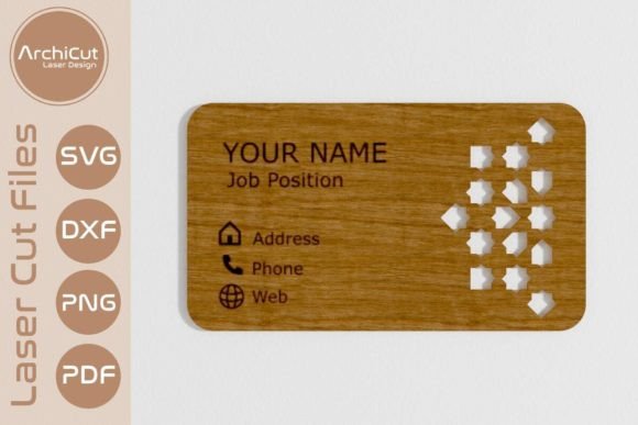 99+ Laser Cut Wood Projects To Sell From Home 238 Personalized wooden business card with floral leaf design and contact details.