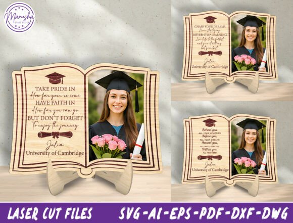99+ Laser Cut Wood Projects To Sell From Home 272 Laser cut graduation photo frame with customizable text and a cap and gown design.