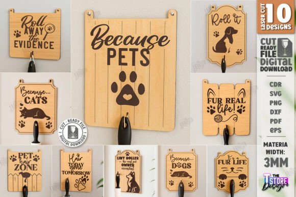 99+ Laser Cut Wood Projects To Sell From Home 246 Laser cut wooden signs featuring pet-themed designs and quotes.